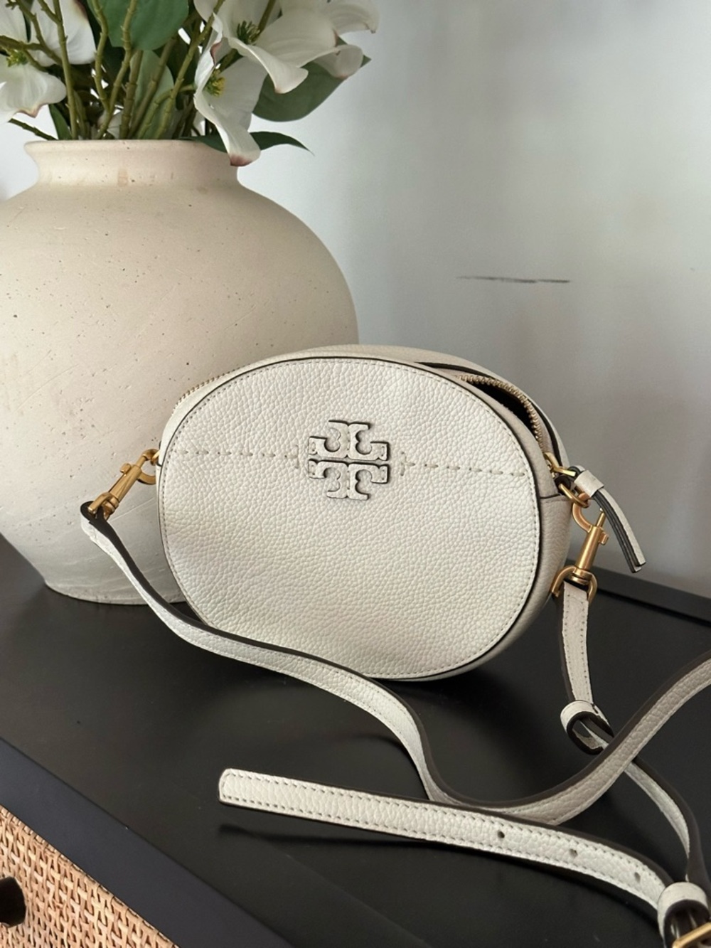 Tory Burch Perry Bombe Mini Crossbody Bag Ivory Pebbled Leather